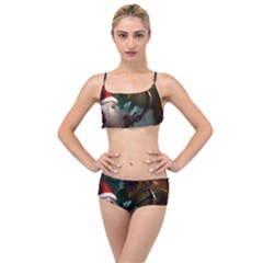 A Santa Claus Standing In Front Of A Dragon Layered Top Bikini Set by bobilostore