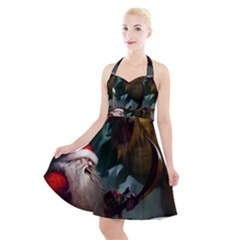 A Santa Claus Standing In Front Of A Dragon Low Halter Party Swing Dress  by EmporiumofGoods