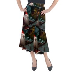 A Santa Claus Standing In Front Of A Dragon Low Midi Mermaid Skirt by EmporiumofGoods