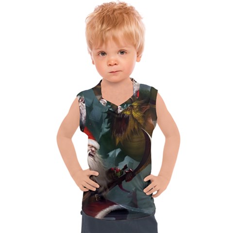 A Santa Claus Standing In Front Of A Dragon Low Kids  Sport Tank Top by EmporiumofGoods
