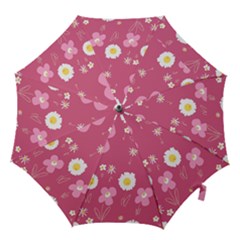 Daisy Flowers Pink White Yellow Dusty Pink Hook Handle Umbrellas (small) by Mazipoodles