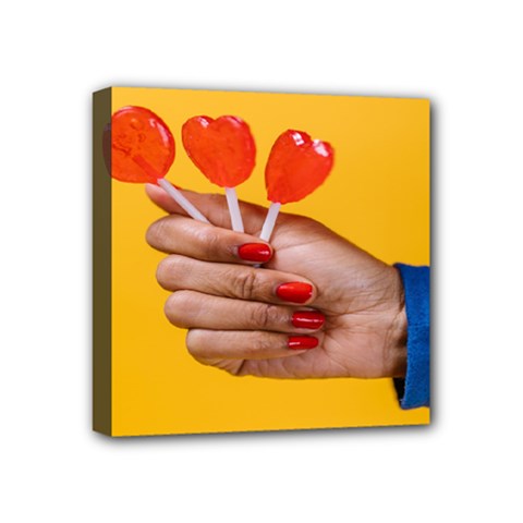 Valentine Day Lolly Candy Heart Mini Canvas 4  X 4  (stretched) by artworkshop