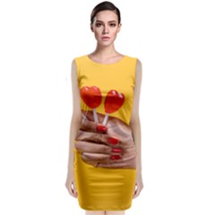 Valentine Day Lolly Candy Heart Sleeveless Velvet Midi Dress by artworkshop