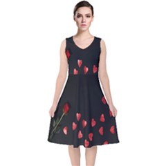 Valentine Day Heart Flower V-neck Midi Sleeveless Dress  by artworkshop