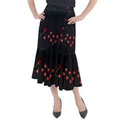 Valentine Day Heart Flower Midi Mermaid Skirt by artworkshop