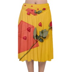 Valentine Day Heart Flower Gift Velvet Flared Midi Skirt by artworkshop