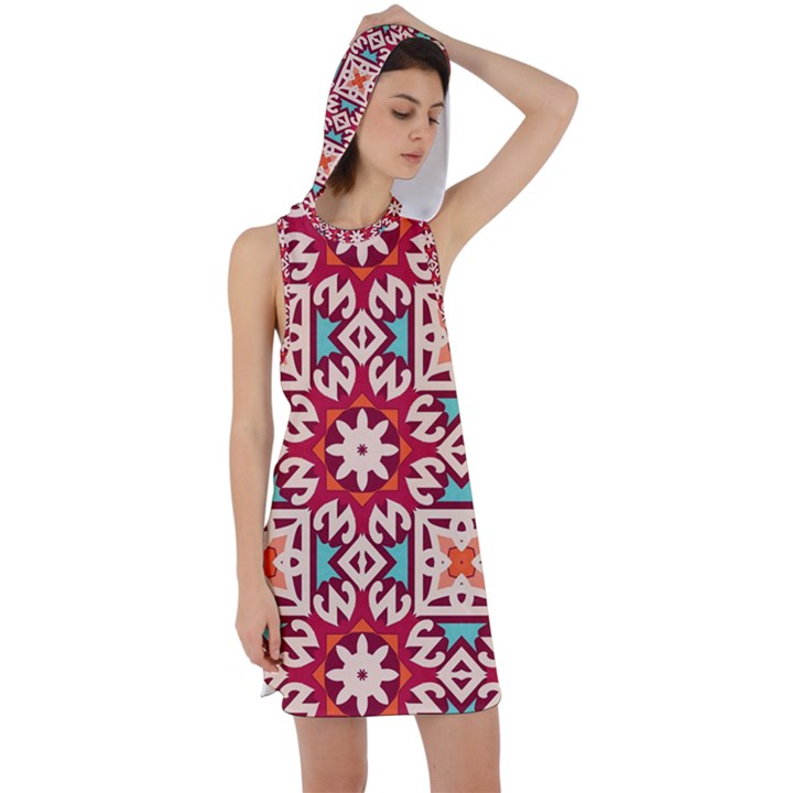 Geometric Pattern Seamless Abstract Racer Back Hoodie Dress