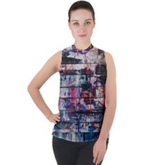 Splattered Paint On Wall Mock Neck Chiffon Sleeveless Top