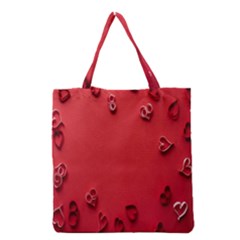 Valentine Day Logo Heart Ribbon Grocery Tote Bag by artworkshop