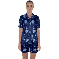 Flower Satin Short Sleeve Pajamas Set by zappwaits