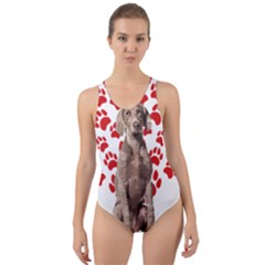 Weimaraner Gifts T- Shirt Cool Weimaraner Valentine Heart Paw Weimaraner Dog Lover Valentine Costume Cut-out Back One Piece Swimsuit by maxcute