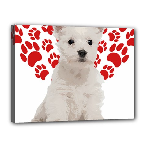 West Highland White Terrier Gift T- Shirt Cute West Highland White Terrier Valentine Heart Paw West Canvas 16  X 12  (stretched) by maxcute