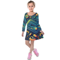 Abstract Pattern Background Kids  Long Sleeve Velvet Dress