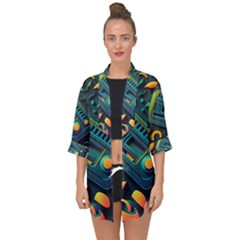 Abstract Pattern Background Open Front Chiffon Kimono