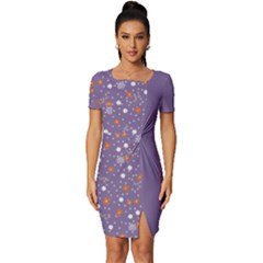 Pattern Seamless Floral Leaf Fitted Knot Split End Bodycon Dress by flowerland