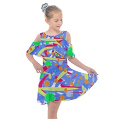 Abstact Pattern T- Shirt Abstact Pattern T- Shirt Kids  Shoulder Cutout Chiffon Dress by maxcute