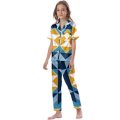 Abstract Pattern T- Shirt Hourglass Pattern  Sunburst Tones Abstract  Blue And Gold  Soft Furnishing Kids  Satin Short Sleeve Pajamas Set by maxcute