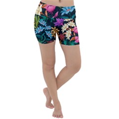 Floral Print  Lightweight Velour Yoga Shorts by BellaVistaTshirt02