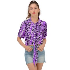 Purple Leopard  Tie Front Shirt  by DinkovaArt
