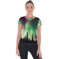 Aurora Borealis Northern Lights Nature Short Sleeve Sports Top  by Ravend