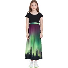 Aurora Borealis Northern Lights Nature Kids  Flared Maxi Skirt by Ravend