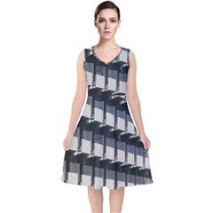 Balcony Pattern V-neck Midi Sleeveless Dress  by artworkshop