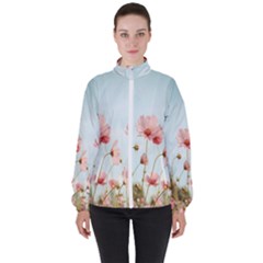 Cosmos Flower Blossom In Garden Women s High Neck Windbreaker by artworkshop