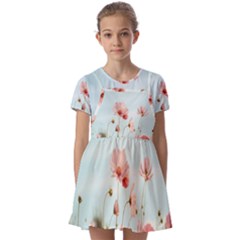 Cosmos Flower Blossom In Garden Kids  Short Sleeve Pinafore Style Dress by artworkshop