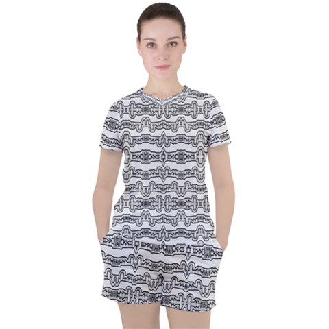 Black And White Tribal Print Pattern Women s Tee And Shorts Set by dflcprintsclothing