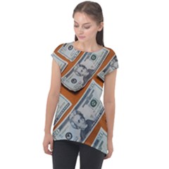 Money Pattern Cap Sleeve High Low Top by artworkshop