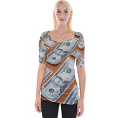 Money Pattern Wide Neckline Tee