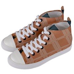 Person Stands By Tall Orange Wall And Looks- Up Women s Mid-top Canvas Sneakers by artworkshop