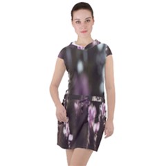 Purple Flower Pattern Drawstring Hooded Dress by artworkshop