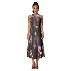 Purple Flower Pattern Sleeveless Cross Front Cocktail Midi Chiffon Dress by artworkshop