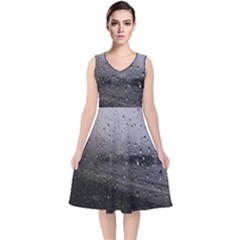 Rain On Glass Texture V-neck Midi Sleeveless Dress  by artworkshop