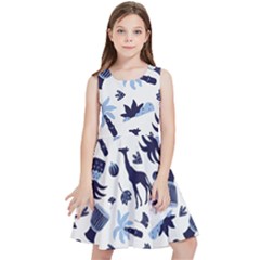 Cute Safari Animals Blue Giraffe Kids  Skater Dress by Stikle