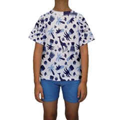 Cute Safari Animals Blue Giraffe Kids  Short Sleeve Swimwear by Stikle