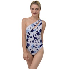 Cute Safari Animals Blue Giraffe To One Side Swimsuit by Stikle