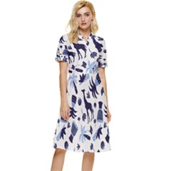 Cute Safari Animals Blue Giraffe Button Top Knee Length Dress by Stikle