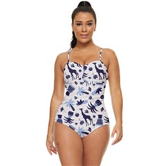 Cute Safari Animals Blue Giraffe Retro Full Coverage Swimsuit by Stikle