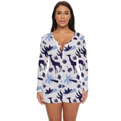 Cute Safari Animals Blue Giraffe Long Sleeve Boyleg Swimsuit by Stikle