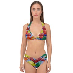 Umbrellas Colourful Double Strap Halter Bikini Set by artworkshop