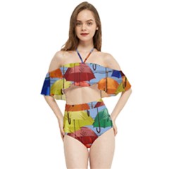 Umbrellas Colourful Halter Flowy Bikini Set  by artworkshop