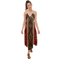 Uzbek Pattern In Temple Halter Tie Back Dress 