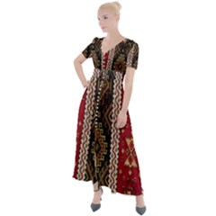 Uzbek Pattern In Temple Button Up Short Sleeve Maxi Dress