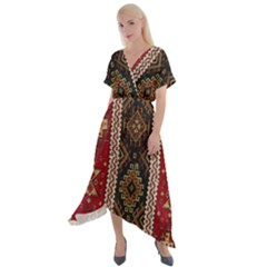 Uzbek Pattern In Temple Cross Front Sharkbite Hem Maxi Dress