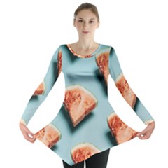 Watermelon Against Blue Surface Pattern Long Sleeve Tunic  by artworkshop