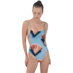 Watermelon Against Blue Surface Pattern Tie Strap One Piece Swimsuit by artworkshop