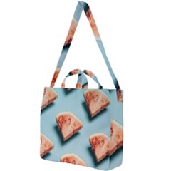 Watermelon Against Blue Surface Pattern Square Shoulder Tote Bag by artworkshop