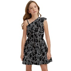 Black And Alien Drawing Motif Pattern Kids  One Shoulder Party Dress by dflcprintsclothing